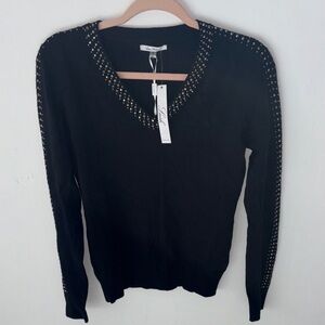 V-Neck Sweater with Studded Accents